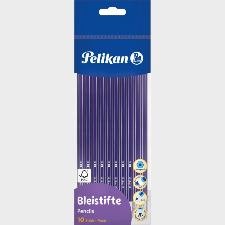 Pelikan - Blyanter Med Viskelder - Hrdhed Hb - Bl - 10 Stk