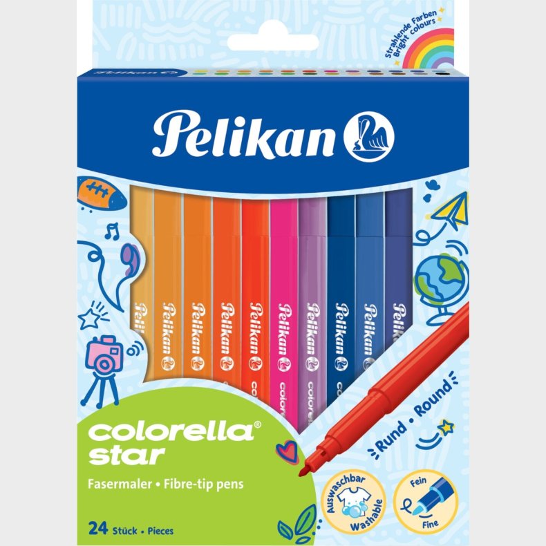 Pelikan - Colorella Star Vaskbare Tusser - Fin - 24 Farver