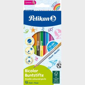 Farveblyanter - Dobbeltsidet - 12 Stk - 24 Farver - Pelikan