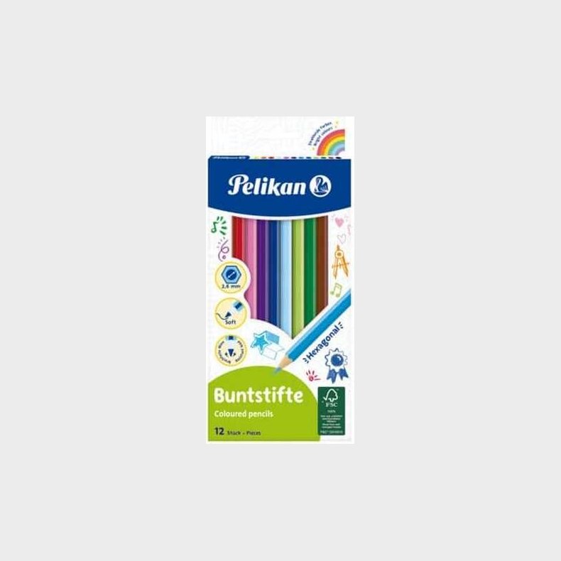 Pelikan - Farveblyanter - Sekskantet - 12 Farver