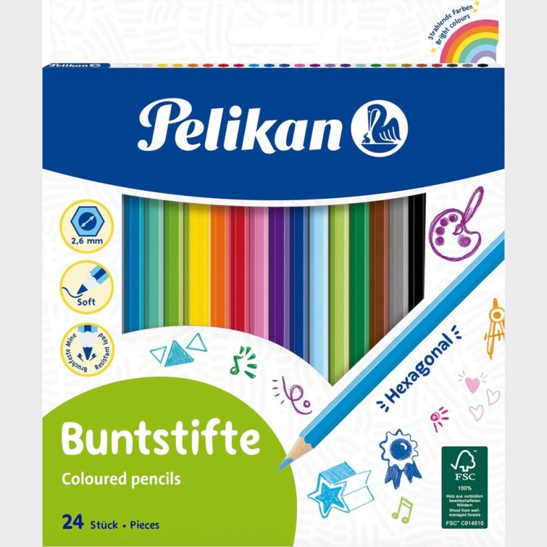 Pelikan - Farveblyanter - Sekskantet - 24 Farver