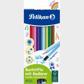 Farveblyanter Med Viskelder - 12 Farver - Pelikan