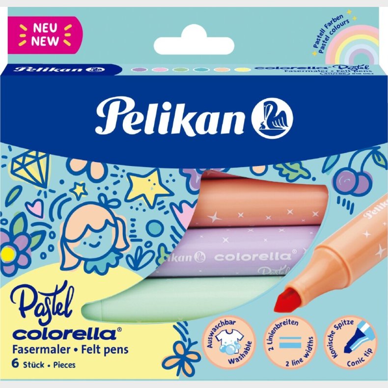 Pelikan - Colorella Pastel Tusser - 6 Farver