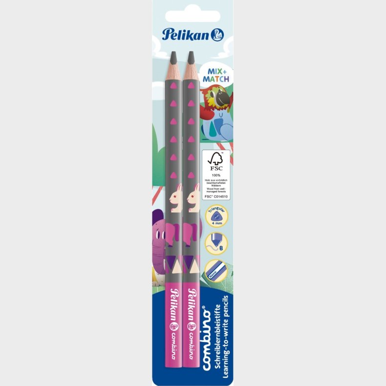 Pelikan - Combino Blyant Til Brn - Hrdhed B - Trekantet - Pink