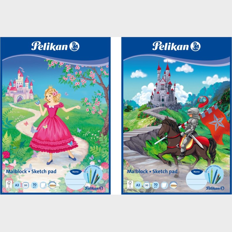 Pelikan - Male- Og Skitseblok - A3 - 30 Ark - Assorteret