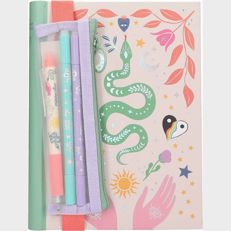 Notesbog Med Skrivest Og Stickers - Slanger - Penfection