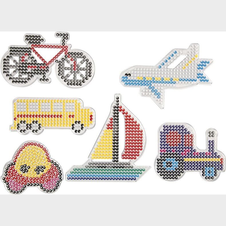 Perleplade St - Bil Fly Bd Traktor Bus Og Cykel - Medium - 6 Stk.