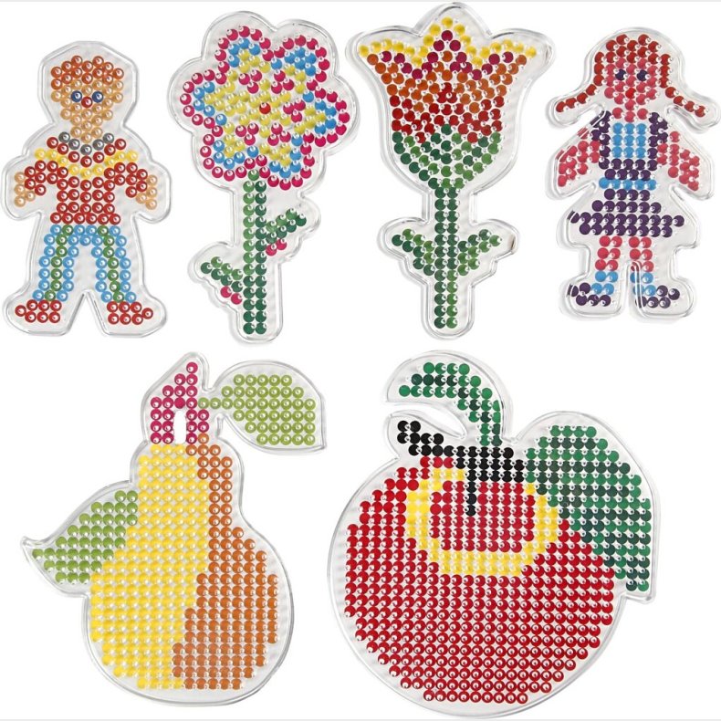 Perleplade - Blomster Pige Dreng ble Og Pre - Medium - 6 Stk.