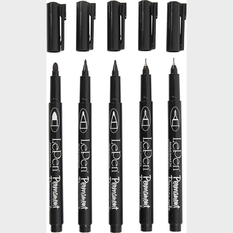 Permanent Tusch - Tykkelse 2x0,6+2x0,8+1,3 Mm - Sort - 5 Stk.