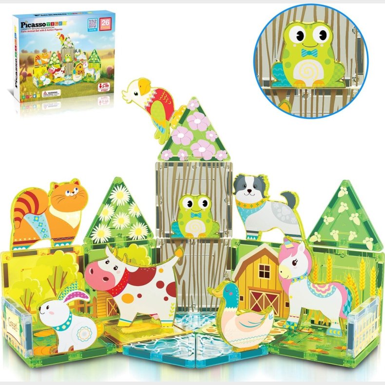 Picasso Tiles - Bondeg�rd S�t Med 8 Dyr (26 Stk)