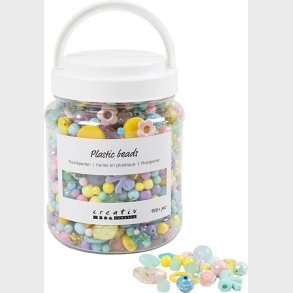 Plastperler -  5-35mm  - Hulstr. 1-8mm.  - Assorterede Farver - 700 Ml