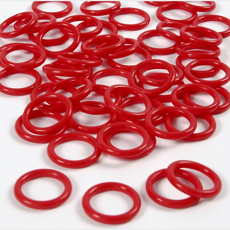 Plastikringe - Rd -  15 Mm - Tykkelse 2 Mm - 50 Stk