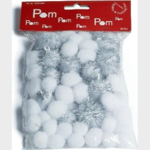 Pompon Ass.mix 20+25+35mm 50stk Hvid - 12233-3301