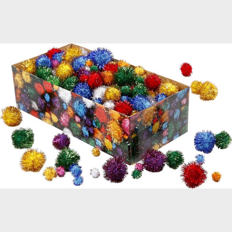 Pomponer -  15-40 Mm - Glitter - Strke Farver - 300 G