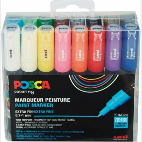 Posca Tusser S�t - Extra Fine 0,7-1 Mm - Pc1mc - Basis - 16 Stk