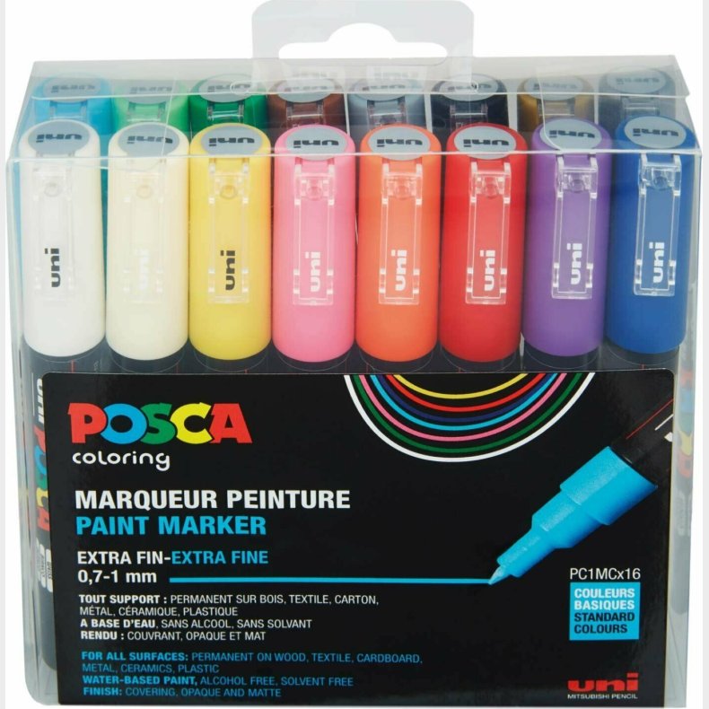 Posca Tusser S�t - Extra Fine 0,7-1 Mm - Pc1mc - Basis - 16 Stk