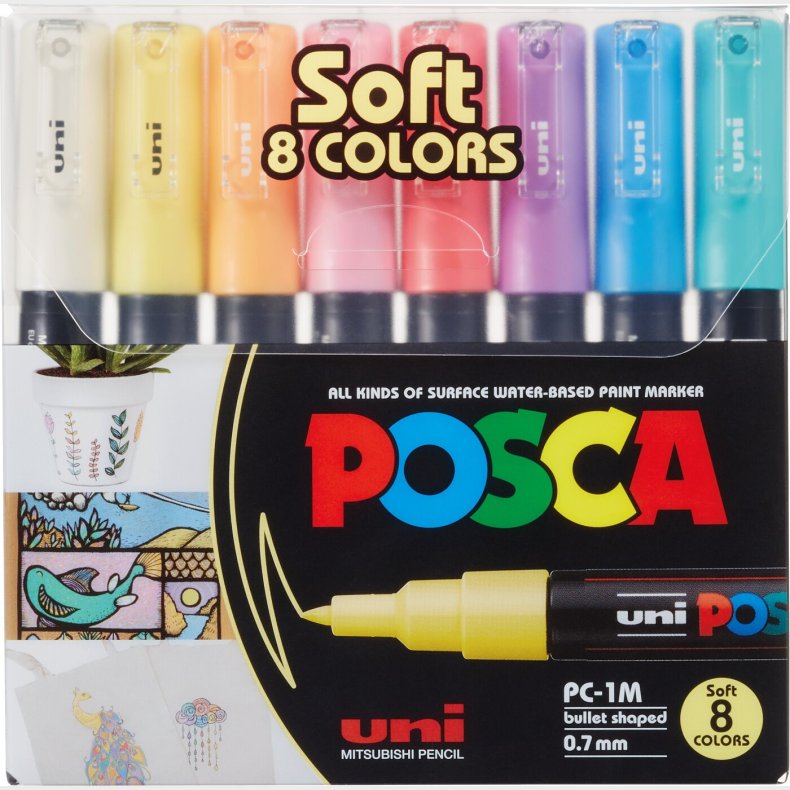 Uni Posca Tusser S�t - Soft - 0,7 Mm - 8 Farver