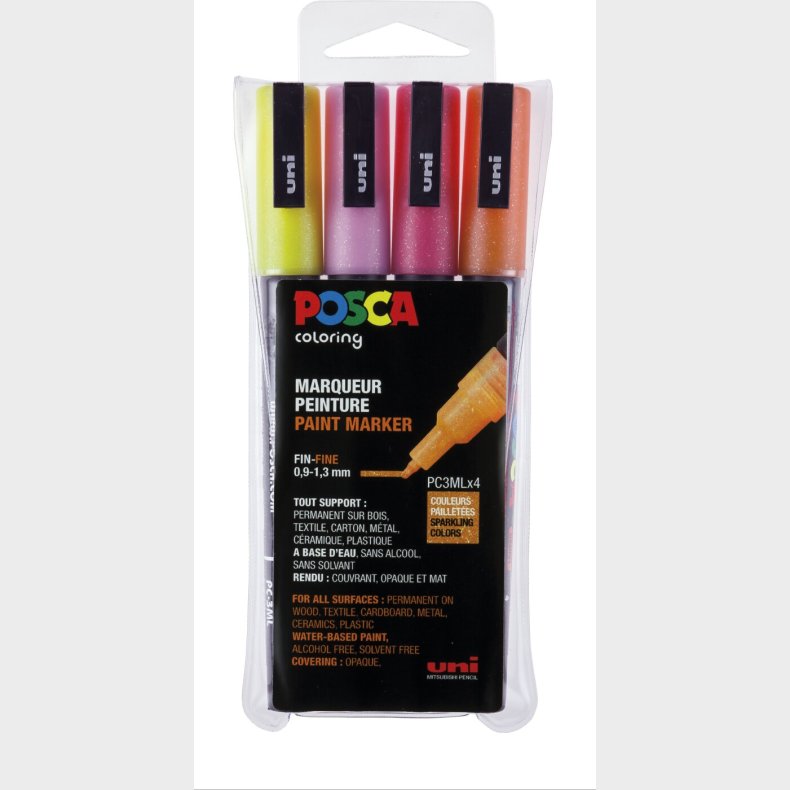 Posca Tusser S�t - Glimmer - Fin 0,9-1,3 Mm - 4 Farver