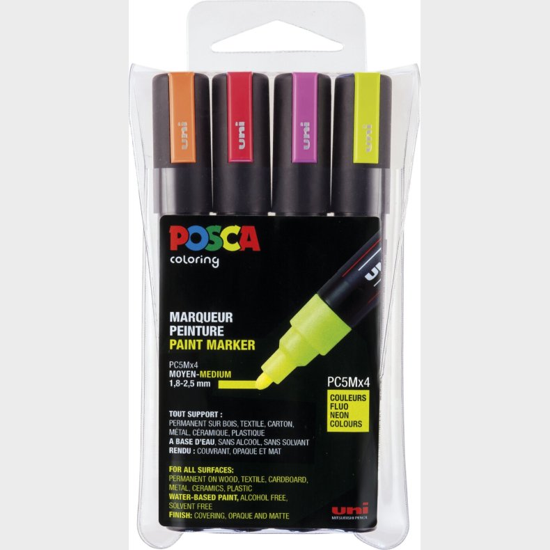Uni Posca Tusser S�t - Neon - Medium 1,8-2,5 Mm - 4 Farver