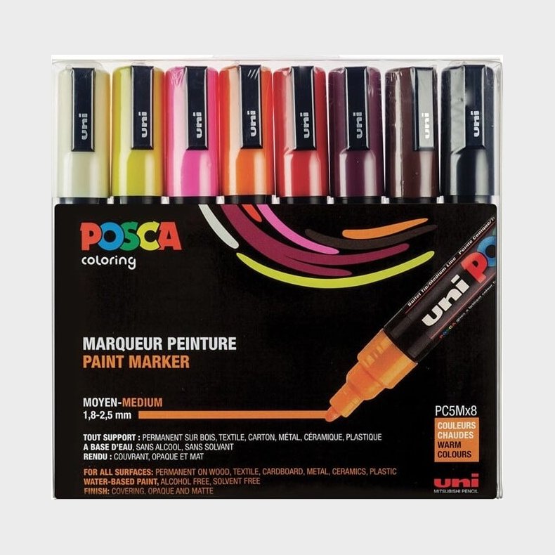 Posca Tusser S�t - Pc5m - Medium 1,8-2,5 Mm - Warm - 8 Stk