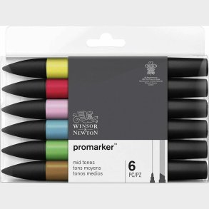 Winsor & Newton - Promarker Tusser - Medium Toner - 6 Farver