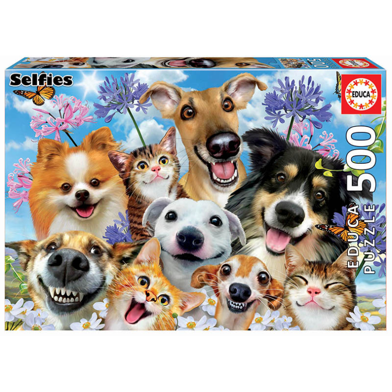 educa | Puslespil m. 500 brikker - Selfies, hunde + katte