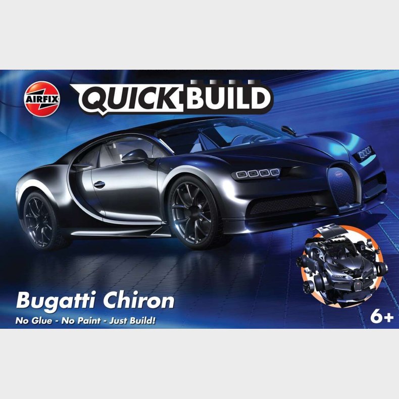 Airfix - Quick Build - Bugatti Chiron Bil Byggest - Sort - J6025