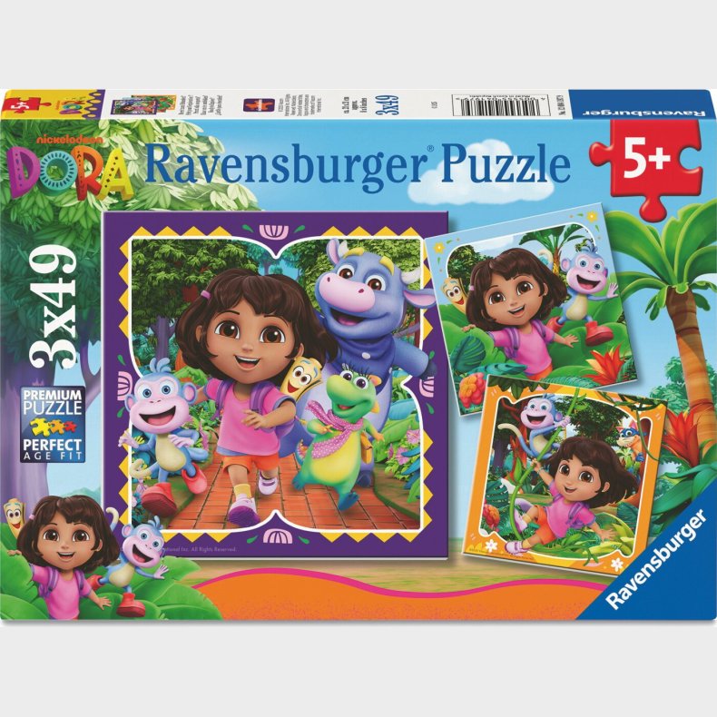 Ravensburger Puslespil - 3x49 Brikker - Dora Udforskeren