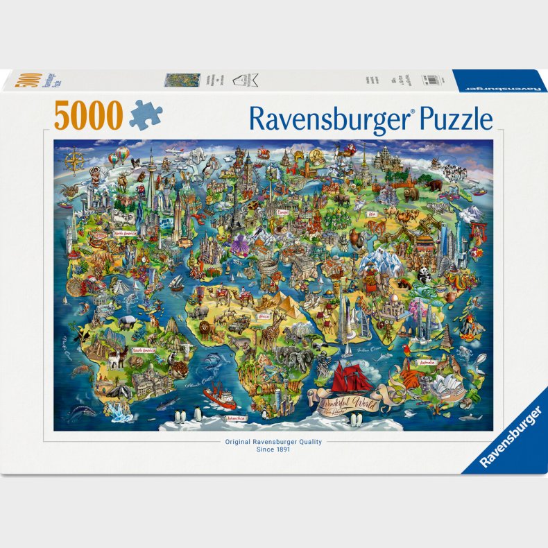 Ravensburger - World Map - Verdenskort Puslespil - 5000 Brikker