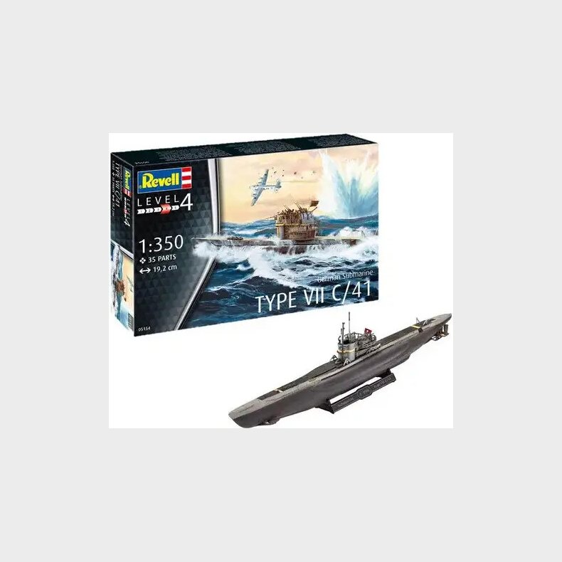 Revell - German Submarine Type Vii C/41 - 1:350 - Level 4 - 75154