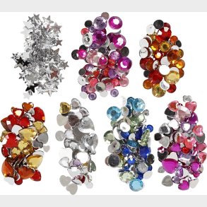 Rhinsten - Runde - Stjerner Hjerter - Bl Pink Slv - 300 Stk.