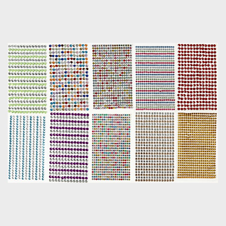 Rhinsten Klistermrker - Selvklbende - Flere Farver - 10 Ark