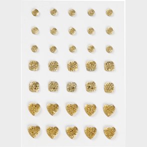 Rhinsten Klistermrker - Selvklbende - Rund Firkant Hjerte - Guld - 35 Stk.