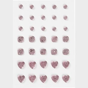 Rhinsten Klistermrker - Selvklbende - Rund Firkant Hjerte - Rosa - 35 Stk.