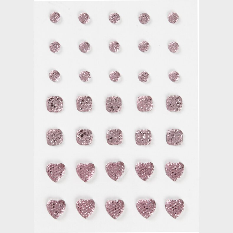 Rhinsten Klistermrker - Selvklbende - Rund Firkant Hjerte - Rosa - 35 Stk.
