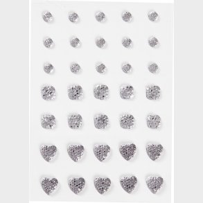 Rhinsten Klistermrker - Selvklbende - Rund Firkant Hjerte - Slv - Str. 6+8+10 Mm - 35 Stk.