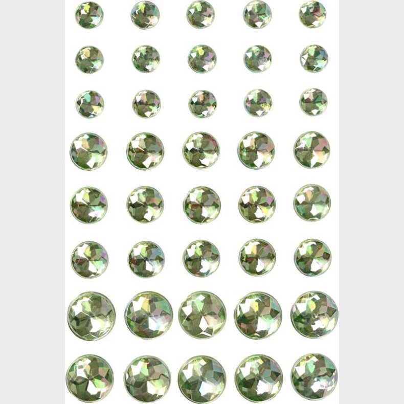 Rhinsten Klistermrker - Selvklbende - Grn - Str. 6+8+10 Mm - 40 Stk.