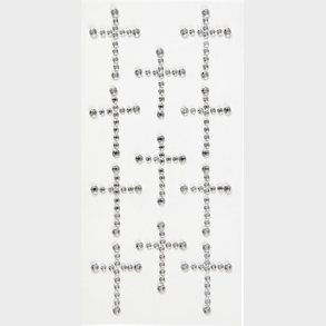 Rhinsten Klistermrker - Selvklbende - Kors - Slv - 11 Stk.