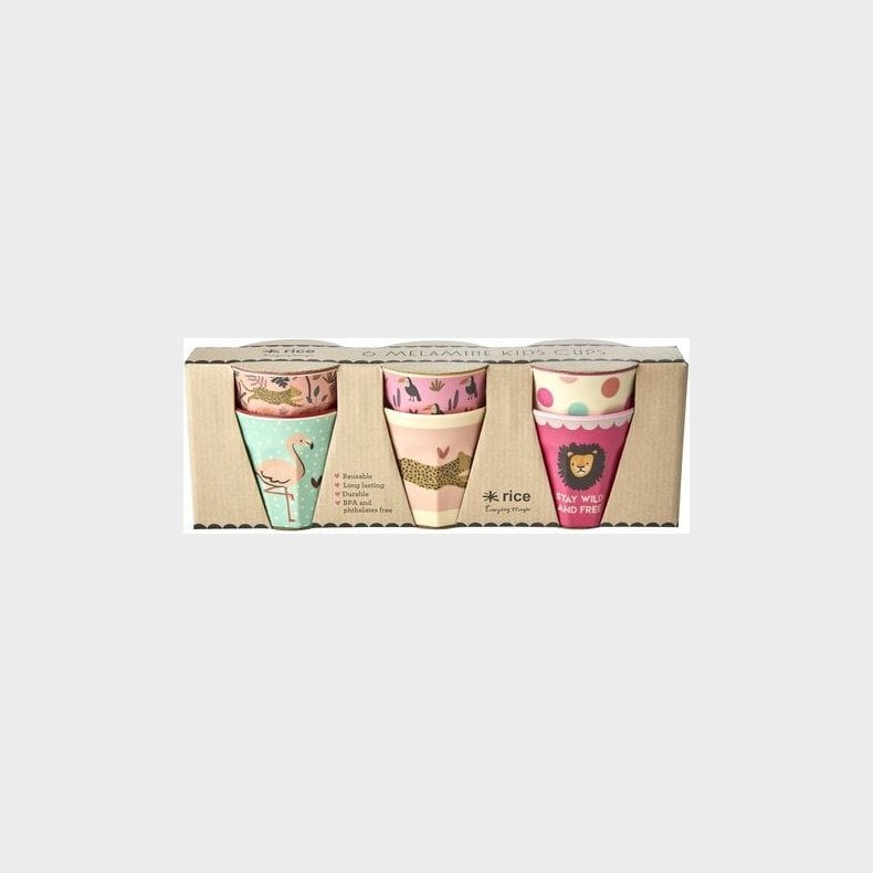 Rice - 6 Pcs Small Melamine Kids Cups Jungle Print Pink