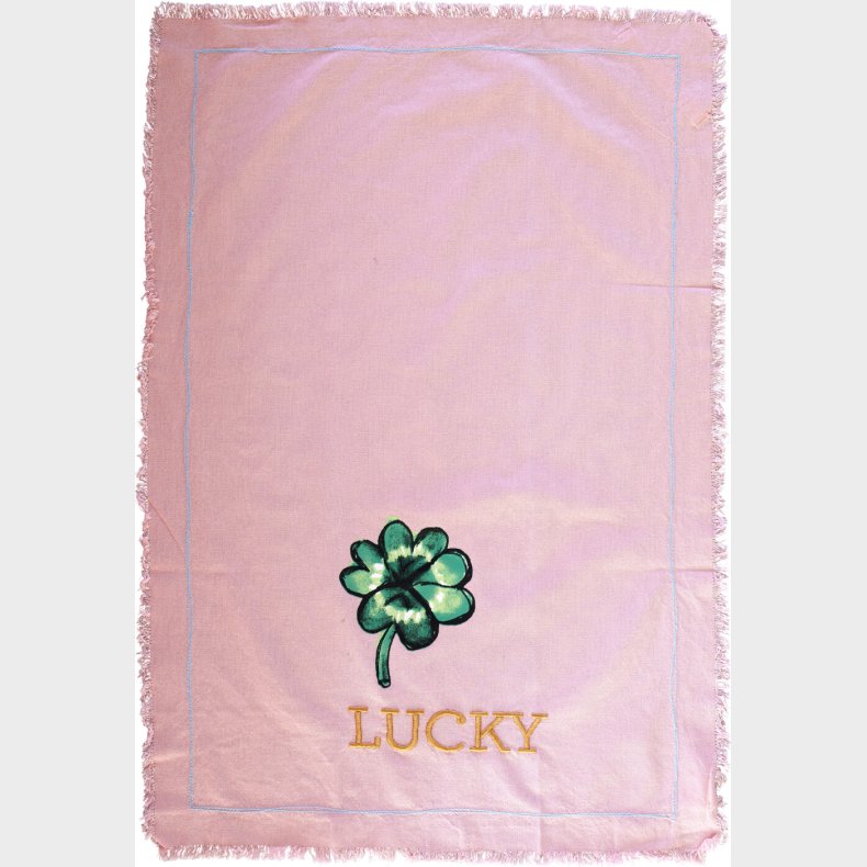 Rice - Bomulds Viskestykke Broderet Firklver Print Lyserd