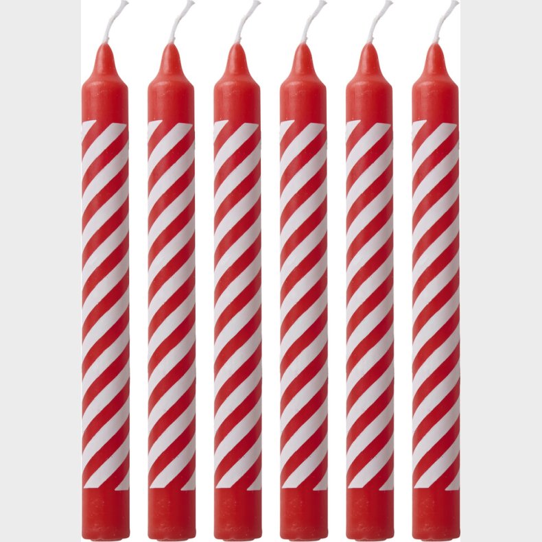 Rice - Candles With Candy Stripes - Red And White - Small