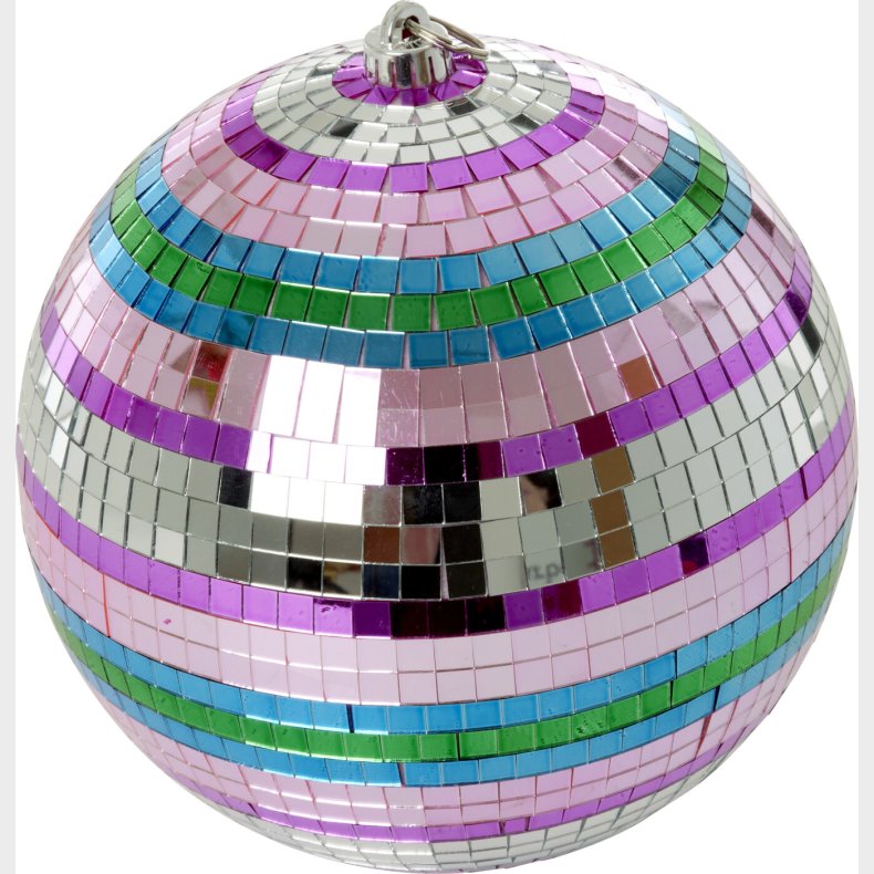 Rice - Disco Ball With Funky Stripes - Pink, Silver, Green, And Blue - Large