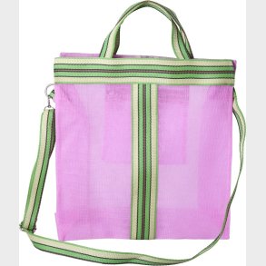 Rice - Genbrugs Plastik Cross Over Taske Pink Med Stribede Kanter