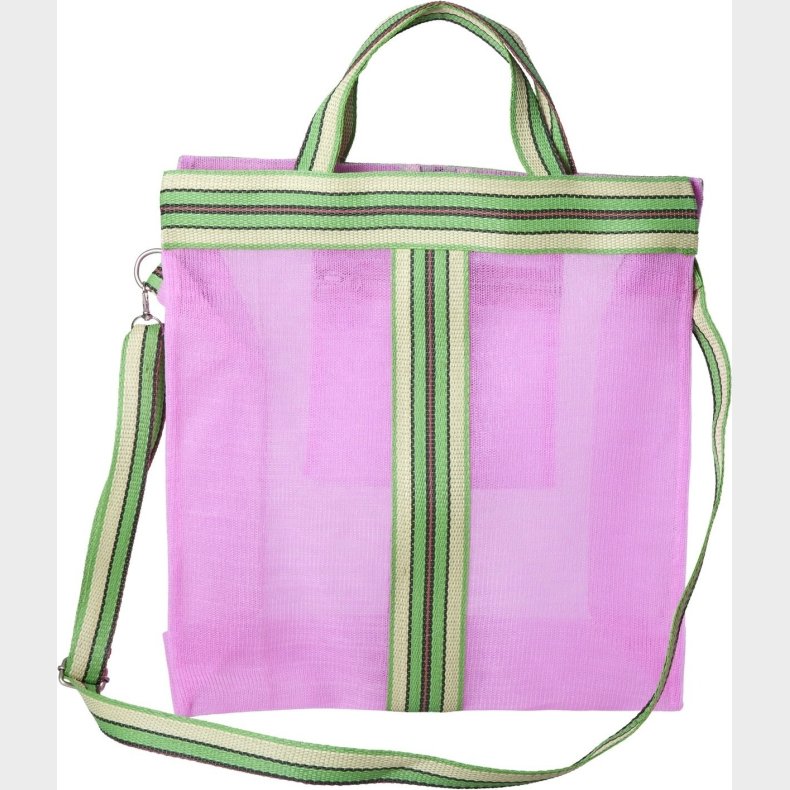 Rice - Genbrugs Plastik Cross Over Taske Pink Med Stribede Kanter