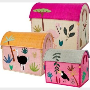 Rice - Kurvehus St Til Opbevaring - Pink Jungle - 3 Stk