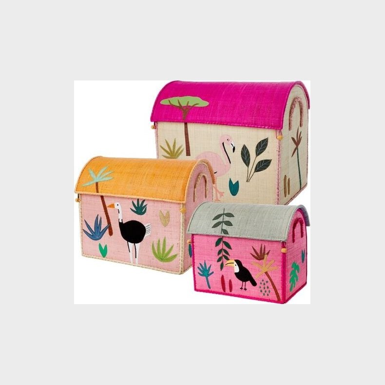 Rice - Kurvehus St Til Opbevaring - Pink Jungle - 3 Stk