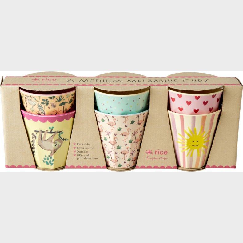 Rice - Melamin Kopper - 6 Stk. - Funky Print - Lyserd