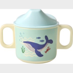 Rice - Melamine 2 Handle Baby Cup With Lid - Blue Ocean Print - 250 Ml