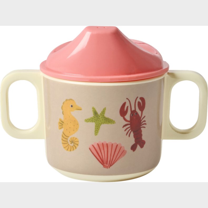 Rice - Melamine 2 Handle Baby Cup With Lid - Coral Ocean Print - 250 Ml