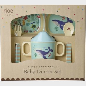 Rice - Melamine Baby Dinner Set - Blue Ocean Print - 4 Pcs